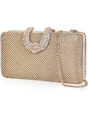 Women's Gold Sparkly Rhinestone Crystal Clutch Purse For Formal Evening Bag